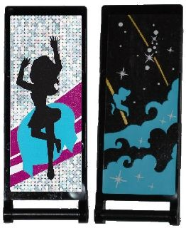 Flag 7 x 3 with Bar Handle with Medium Azure Smoke, Stars and Gold Stripes / Black Female Dancer Silhouette Type 4 Pattern (Stickers) - Set 41105