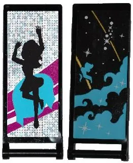 Flag 7 x 3 with Bar Handle with Medium Azure Smoke, Stars and Gold Stripes / Black Female Dancer Silhouette Type 4 Pattern (Stickers) - Set 41105