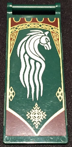 Flag 7 x 3 with Bar Handle with Dark Red and Gold Ornaments and White Horse Pattern (Sticker) - Set 9474