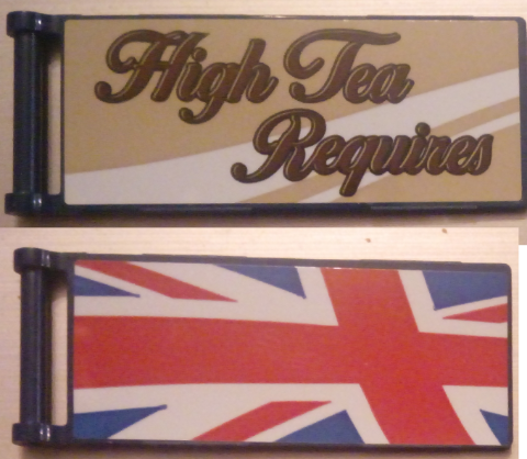 Flag 7 x 3 with Bar Handle with 'High Tea Requires' / Partial United Kingdom Flag (Union Jack) Pattern Model Front Left Side (Stickers) - Set 10258