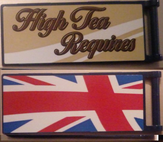 Flag 7 x 3 with Bar Handle with 'High Tea Requires' / Partial United Kingdom Flag (Union Jack) Pattern Model Back RightSide (Stickers) - Set 10258