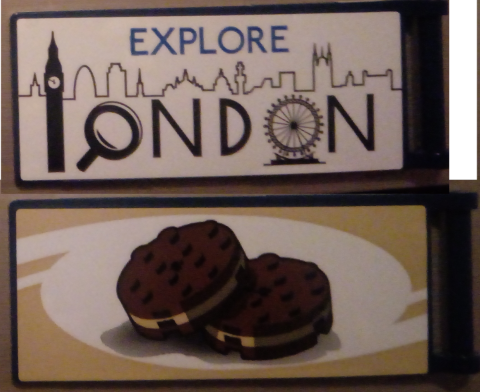 Flag 7 x 3 with Bar Handle with 'EXPLORE LONDON' / Biscuits Pattern Model Right Side (Stickers) - Set 10258