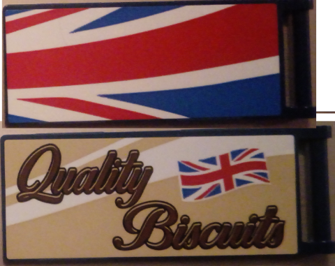 Flag 7 x 3 with Bar Handle with 'Quality Biscuits' / Partial United Kingdom Flag (Union Jack) Pattern Model Front Right Side (Stickers) - Set 10258