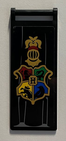 Flag 7 x 3 with Bar Handle with Gold Hogwarts Coat of Arms on Black Drape Pattern (Sticker) - Set 76389