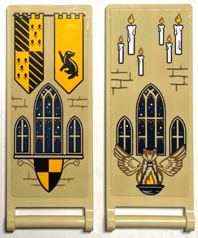 Flag 7 x 3 with Bar Handle with Hufflepuff Banners, Shield, Windows, Bricks and 6 Candles Pattern (Stickers) - Set 76399