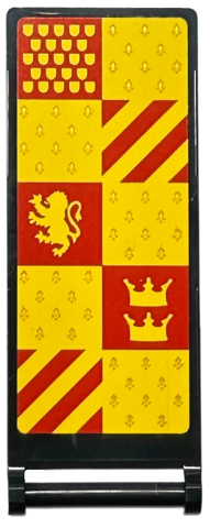 Flag 7 x 3 with Bar Handle with HP Gryffindor House Banner, Red and Yellow Squares, Lion, Stripes, Shields and Crowns Pattern on Both Sides (Stickers) - Set 76416