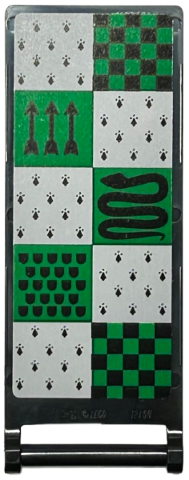 Flag 7 x 3 with Bar Handle with HP Slytherin House Banner, Green and Light Bluish Gray Squares, Snake, Shields and Arrows Pattern on Both Sides (Stickers) - Set 76416