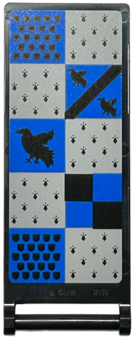 Flag 7 x 3 with Bar Handle with HP Ravenclaw House Banner, Blue and Light Bluish Gray Squares, Stripe, Shields and Ravens Pattern on Both Sides (Stickers) - Set 76416