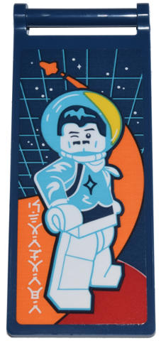 Flag 7 x 3 with Bar Handle with Medium Azure and White Fritz Donnegan Minifigure, Orange Spaceship, Grid, Stars, and Ninjago Logogram 'STARFARER' Pattern (Sticker) - Set 71799