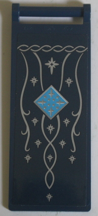 Flag 7 x 3 with Bar Handle with Silver Banner with Stars, Ornate Filigree and Dark Azure Diamond Pattern (Sticker) - Set 10316