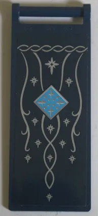 Flag 7 x 3 with Bar Handle with Silver Banner with Stars, Ornate Filigree and Dark Azure Diamond Pattern (Sticker) - Set 10316