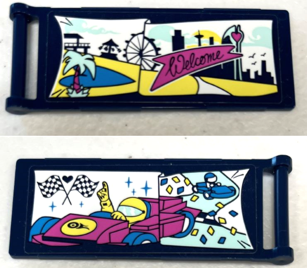 Flag 7 x 3 with Bar Handle with Dark Pink 'Welcome' Banner, Funfair, Skyline and Ferris Wheel / Race Cars and Checkered Flags Pattern (Stickers) - Set 41343