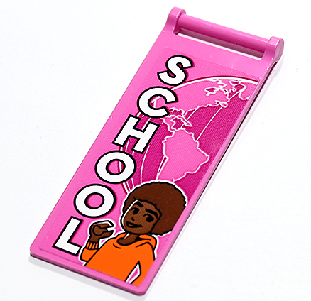 Flag 7 x 3 with Bar Handle with Magenta Globe, White 'SCHOOL' and Female Student Pattern (Sticker) - Set 41731