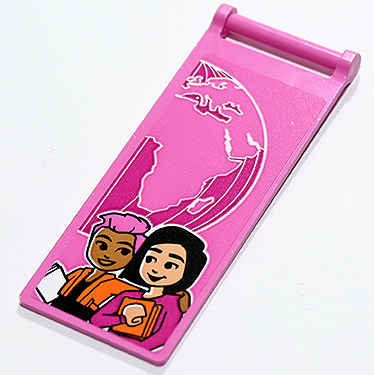 Flag 7 x 3 with Bar Handle with Magenta Globe and 2 Female Students with Books Pattern (Sticker) - Set 41731