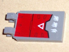 Tile, Modified 2 x 3 with 2 Clips Angled with Red Armor with White Triangle Pattern (Sticker) - Set 7701