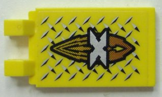 Tile, Modified 2 x 3 with 2 Clips Angled with Silver 'X' Island Xtreme Stunts Logo Pattern (Sticker) - Set 6739