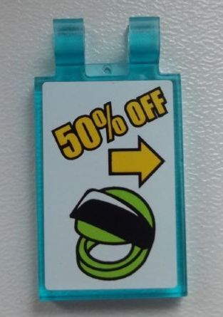 Tile, Modified 2 x 3 with 2 Clips with Helmet and Arrow '50% OFF' Pattern (Sticker) - Set 60026