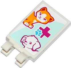 Tile, Modified 2 x 3 with 2 Clips with Cat, Dog, Magenta Cross and Animal Paw Pattern (Sticker) - Set 41085