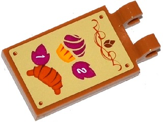 Tile, Modified 2 x 3 with 2 Clips with Muffin, Croissant and Prices Pattern (Sticker) - Set 41074