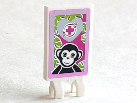 Tile, Modified 2 x 3 with 2 Clips with Black Monkey, Magenta Cross on Silver Heart, Bright Pink Border Pattern (Sticker) - Set 41058