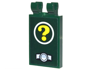 Tile, Modified 2 x 3 with 2 Clips with Yellow Question Mark in White Circle and Hood Ornament Pattern (Sticker) - Set 70903