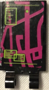 Tile, Modified 2 x 3 with 2 Clips with Magenta Map and Lime Notes Pattern 2 (Sticker) - Set 79117