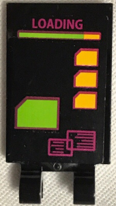 Tile, Modified 2 x 3 with 2 Clips with Magenta 'LOADING' and Light Orange and Lime Elements Pattern (Sticker) - Set 79117