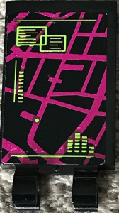 Tile, Modified 2 x 3 with 2 Clips with Magenta Map and Lime Notes Pattern 1(Sticker) - Set 79117