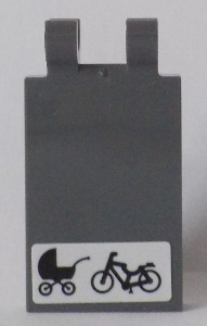 Tile, Modified 2 x 3 with 2 Clips with Black Baby Carriage and Bicycle on White Background Pattern (Sticker) - Set 60154