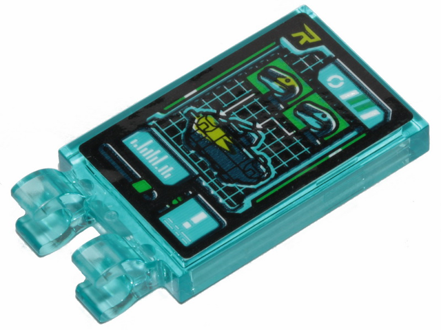 Tile, Modified 2 x 3 with 2 Clips with Computer Screen, Raptors and Rex's Rexplorer Pattern (Sticker) - Set 70835