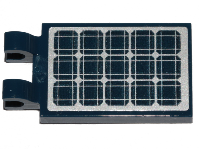 Tile, Modified 2 x 3 with 2 Open O Clips with Silver and Dark Blue Solar Panel Pattern (Sticker) - Sets 60224 / 60225 / 60228 / 60257