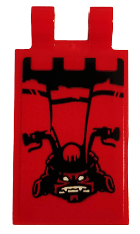Tile, Modified 2 x 3 with 2 Clips with Draped Flag and Ninjago Oni Mask Face Pattern (Sticker) - Sets 70639 / 70642