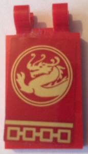 Tile, Modified 2 x 3 with 2 Clips with Gold Dragon in Circle Facing Left Pattern (Sticker) - Set 70617