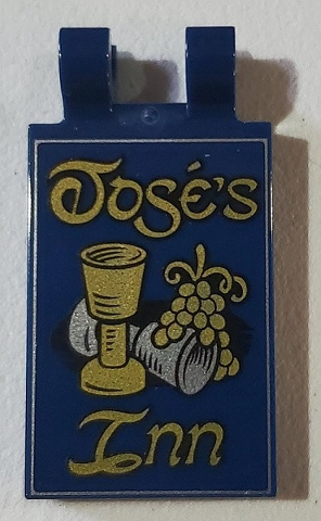 Tile, Modified 2 x 3 with 2 Clips with Wine Goblets, Grapes and 'José's Inn' Pattern