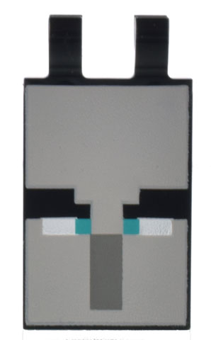 Tile, Modified 2 x 3 with 2 Clips with Pixelated Eyebrows, Dark Turquoise Eyes, and Dark Bluish Gray Rectangle Nose on Light Bluish Gray Background Pattern (Minecraft Ominous Banner)