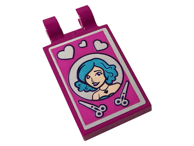 Tile, Modified 2 x 3 with 2 Clips with Hearts, Scissors and Girl with Medium Azure Hair Pattern (Sticker) - Set 41391
