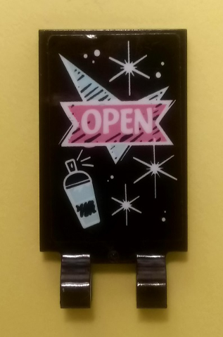 Tile, Modified 2 x 3 with 2 Clips with 'OPEN' Sign, Spray Paint Can and Stars Pattern (Sticker) - Set 41351