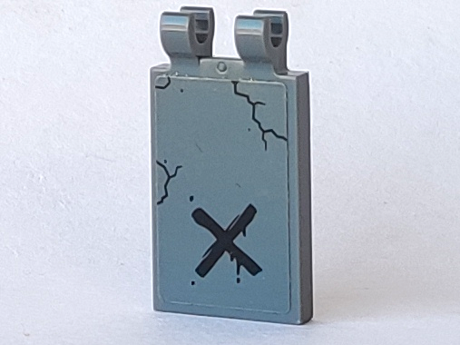 Tile, Modified 2 x 3 with 2 Open O Clips with Black 'X' and Cracks Pattern (Sticker) - Set 60170