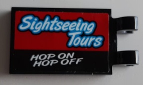 Tile, Modified 2 x 3 with 2 Open O Clips with 'Sightseeing Tours' and 'HOP ON HOP OFF' Pattern (Sticker) - Set 60200