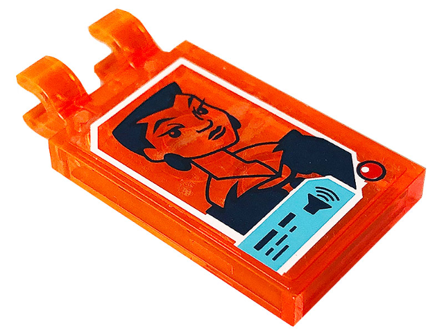 Tile, Modified 2 x 3 with 2 Open O Clips with Screen with White Border, Medium Azure Panel, Woman in Earrings and Suit Pattern (Sticker) - Set 41232