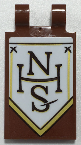 Tile, Modified 2 x 3 with 2 Open O Clips with Black and Gold 'NHS' on White Banner Pattern Model Left Side (Sticker) - Set 70425