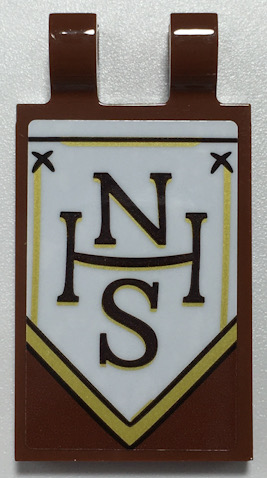 Tile, Modified 2 x 3 with 2 Open O Clips with Black and Gold 'NHS' on White Banner Pattern Model Right Side (Sticker) - Set 70425
