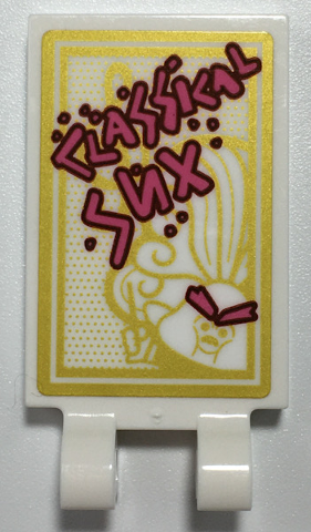 Tile, Modified 2 x 3 with 2 Open O Clips with Dark Pink 'CLASSICAL SUX' on Poster with Gold Border and Troll Conductor Pattern (Sticker) - Set 41252