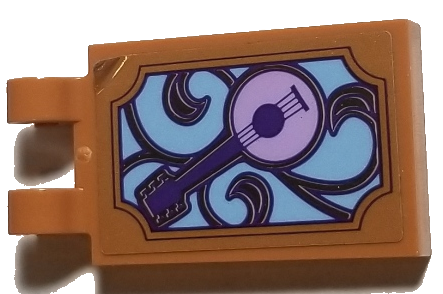 Tile, Modified 2 x 3 with 2 Open O Clips with Lavender Guitar with Dark Purple Strings and Medium Blue Swirls Pattern (Sticker) - Set 41193