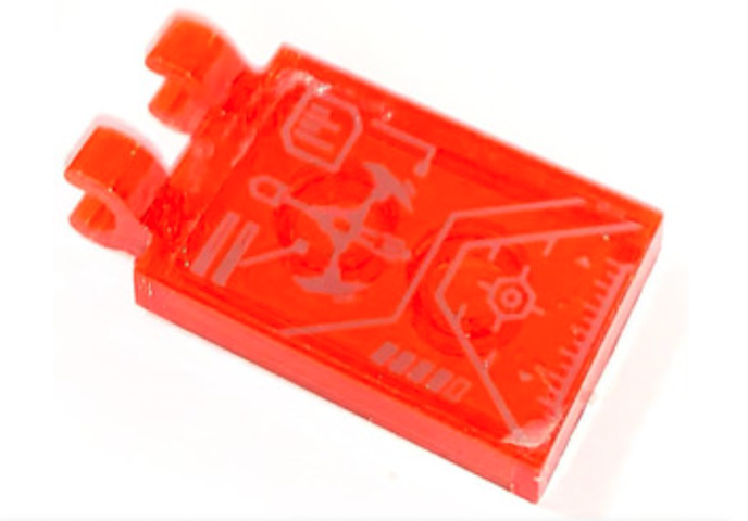 Tile, Modified 2 x 3 with 2 Open O Clips with Silver Nexo Knights Head-Up Display (HUD) with Control Panel Pattern (Sticker) - Set 70361