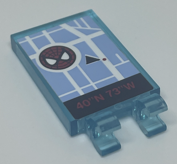 Tile, Modified 2 x 3 with 2 Open O Clips with Spider-Man Map with '40''N 73''W' GPS Pattern (Sticker) - Set 76057