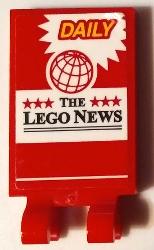 Tile, Modified 2 x 3 with 2 Open O Clips with 'DAILY', Globe, Stars and 'THE LEGO NEWS' Pattern (Sticker) - Set 60132