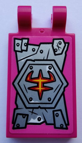 Tile, Modified 2 x 3 with 2 Open O Clips with Silver Armor Plates and Rivets Pattern (Sticker) - Set 80012