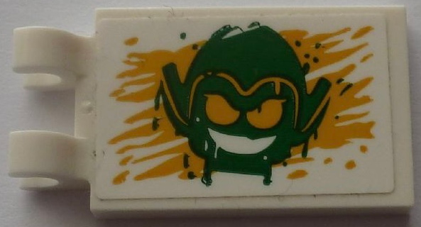 Tile, Modified 2 x 3 with 2 Open O Clips with Green Goblin Head on Yellow Painted Background Pattern (Sticker) - Set 76057