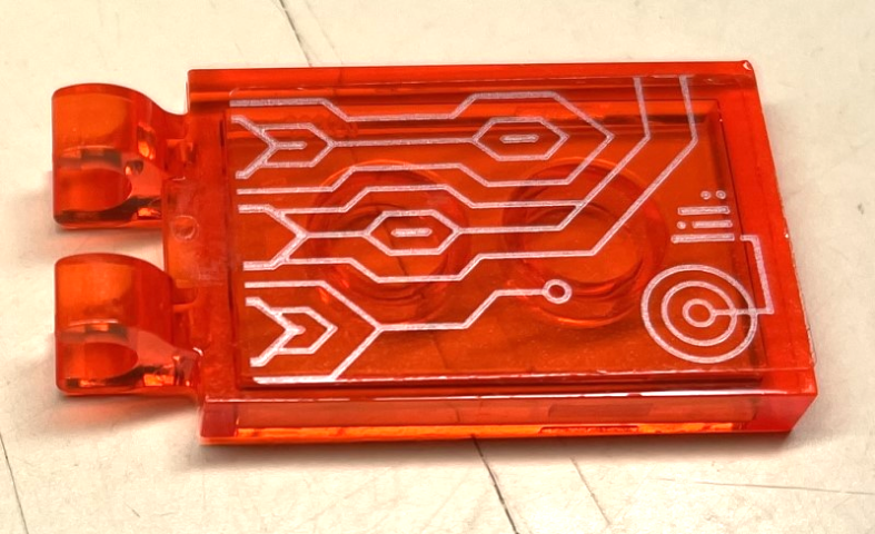 Tile, Modified 2 x 3 with 2 Open O Clips with Silver Circuitry and Concentric Circles Pattern Model Right Side (Sticker) - Set 72001